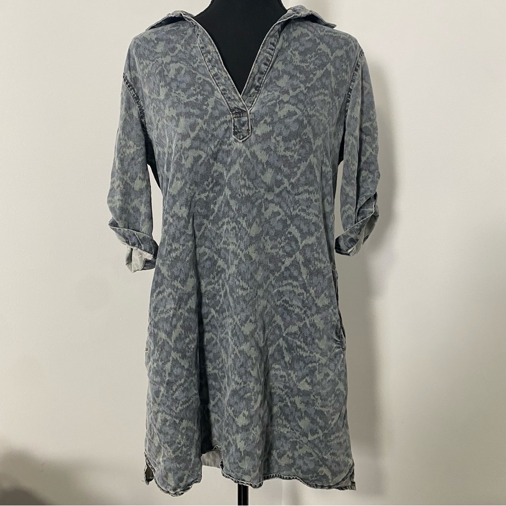 Anthropologie Cloth & Stone Dress Womens Medium Gray Blue Green Camo Casual Boho